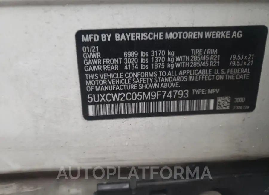 BMW X7 XDRIVE4 2021 vin 5UXCW2C05M9F74793 from auto auction Copart