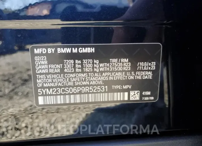 BMW XM 2023 vin 5YM23CS06P9R52531 from auto auction Copart