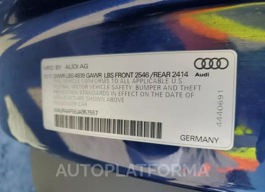 AUDI S5 PRESTIG 2018 vin WAUR4AF56JA057557 from auto auction Copart