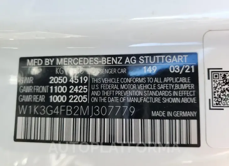 MERCEDES-BENZ A 220 4MAT 2021 vin W1K3G4FB2MJ307779 from auto auction Copart