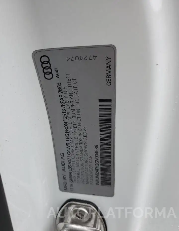 AUDI A5 PREMIUM 2016 vin WAUM2AFH2GN004589 from auto auction Copart