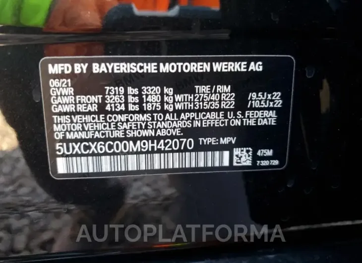 BMW X7 M50I 2021 vin 5UXCX6C00M9H42070 from auto auction Copart