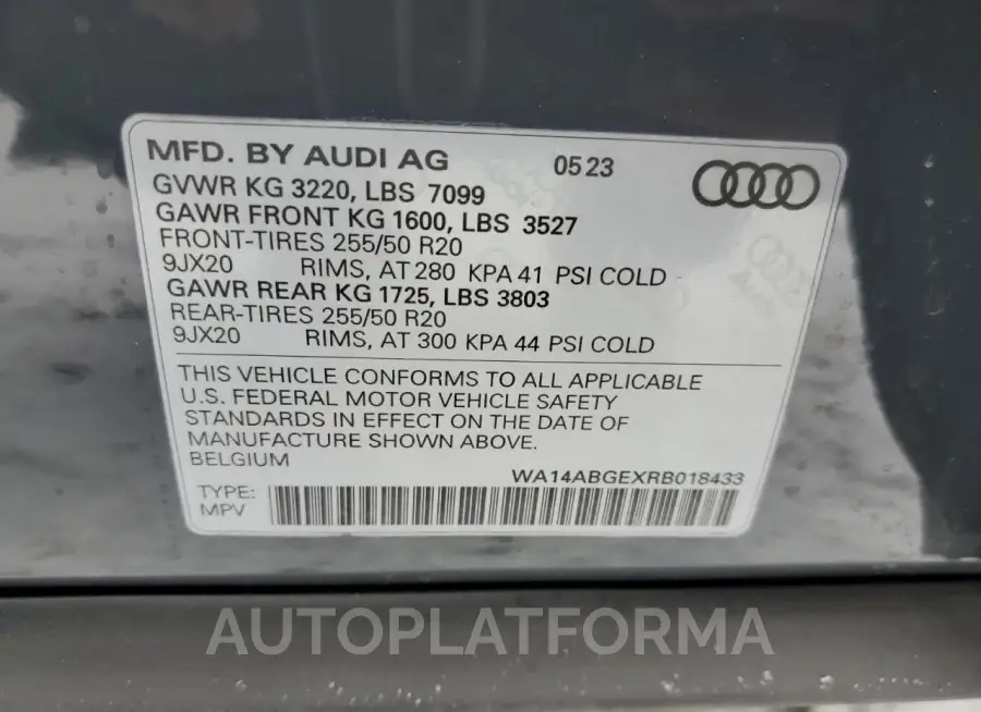 AUDI Q8 E-TRON 2024 vin WA14ABGEXRB018433 from auto auction Copart