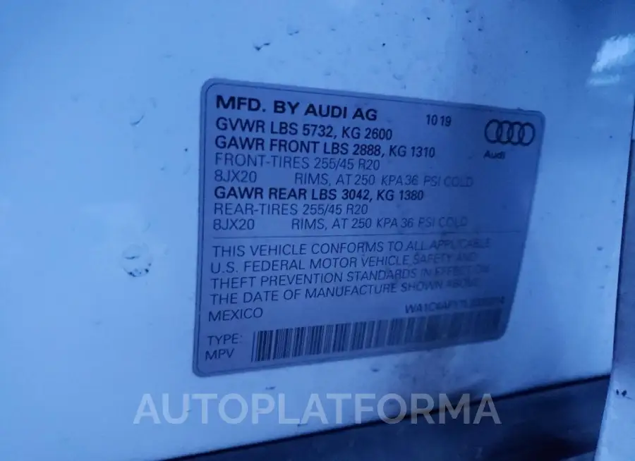 AUDI SQ5 PRESTI 2020 vin WA1C4AFY7L2030314 from auto auction Copart