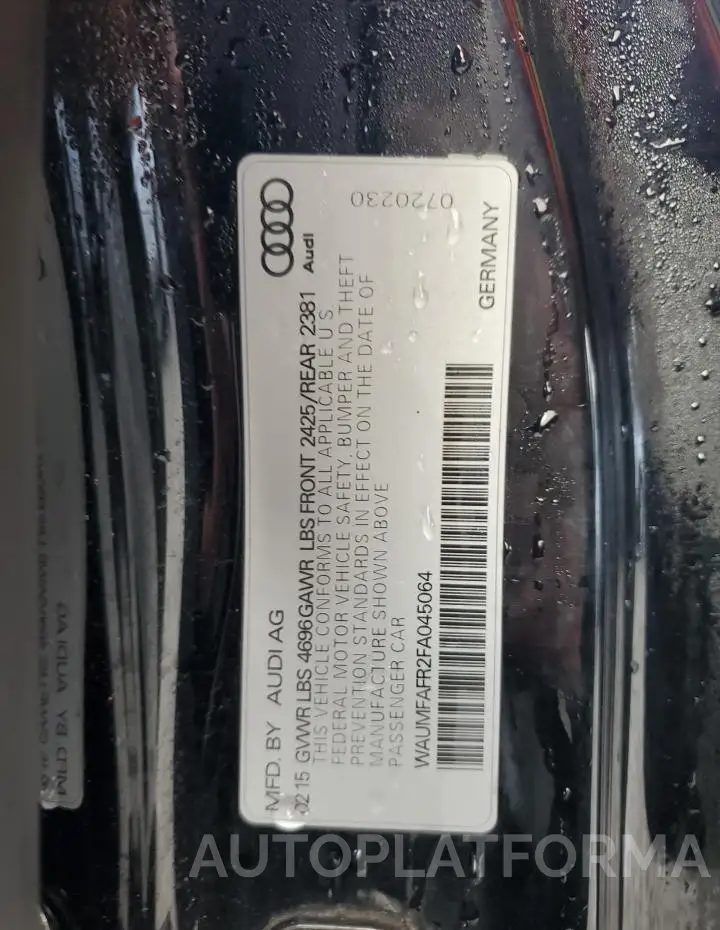 AUDI A5 PREMIUM 2015 vin WAUMFAFR2FA045064 from auto auction Copart