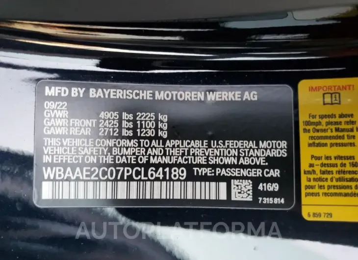 BMW 840I 2023 vin WBAAE2C07PCL64189 from auto auction Copart