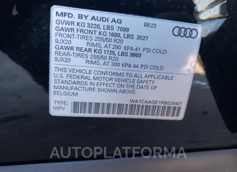 AUDI Q8 E-TRON 2024 vin WA1CAAGE1RB029407 from auto auction Copart