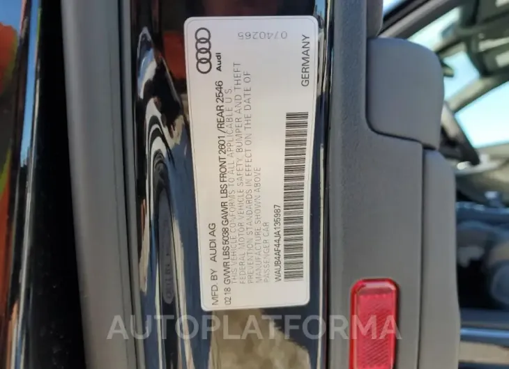 AUDI S4 PREMIUM 2018 vin WAUB4AF44JA135987 from auto auction Copart