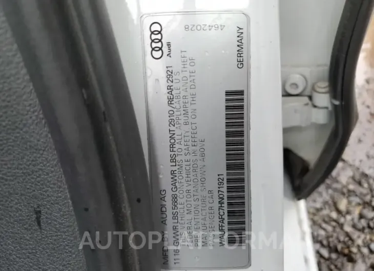 AUDI S6 PREMIUM 2017 vin WAUFFAFC7HN071921 from auto auction Copart