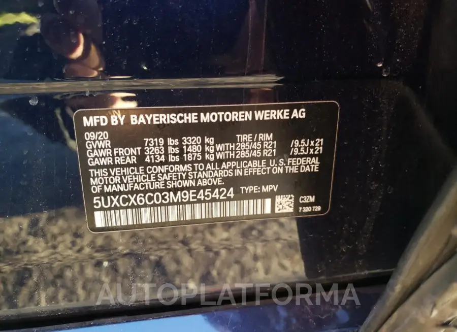 BMW X7 M50I 2021 vin 5UXCX6C03M9E45424 from auto auction Copart