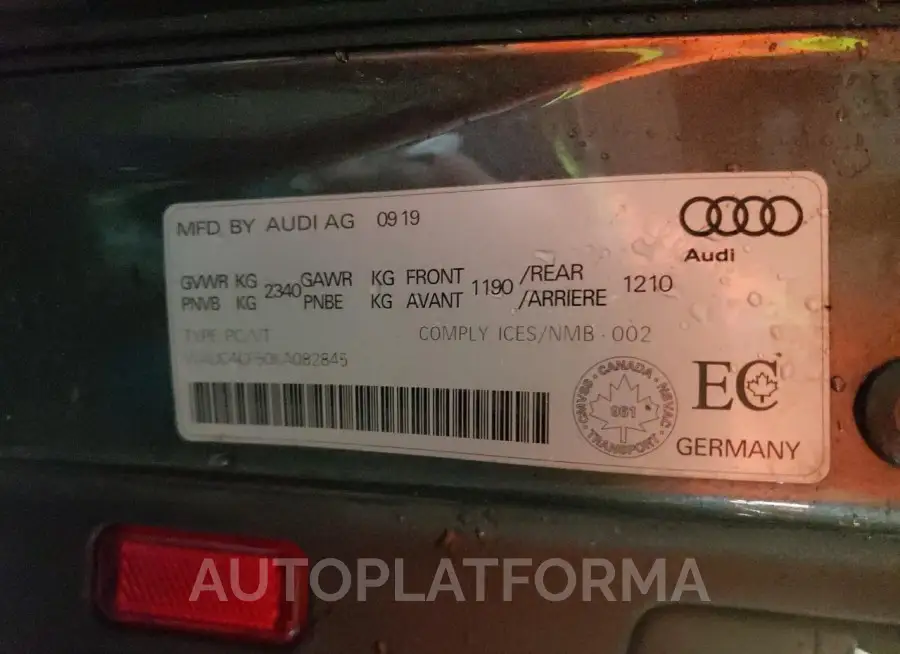 AUDI S5 PRESTIG 2019 vin WAUC4CF50KA082845 from auto auction Copart