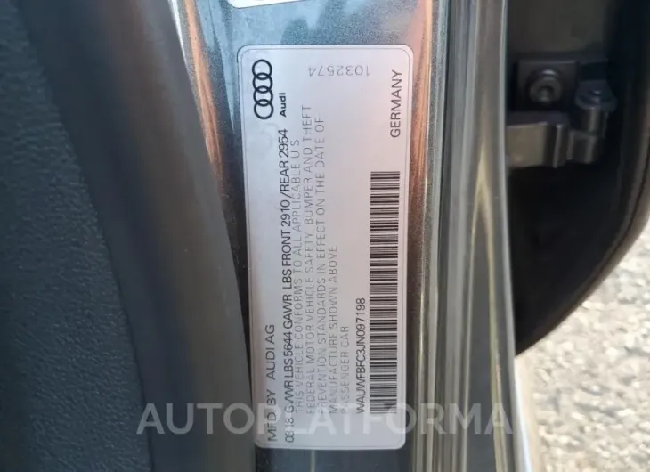 AUDI S7 PREMIUM 2018 vin WAUWFBFC3JN097198 from auto auction Copart