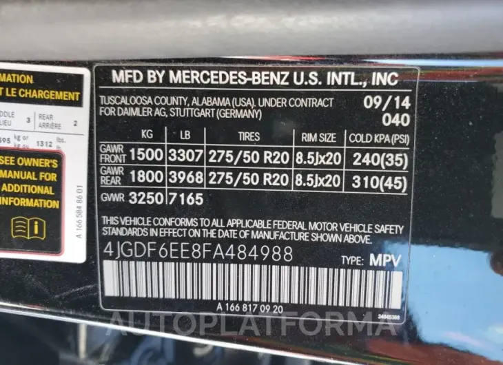 MERCEDES-BENZ GL 450 4MA 2015 vin 4JGDF6EE8FA484988 from auto auction Copart