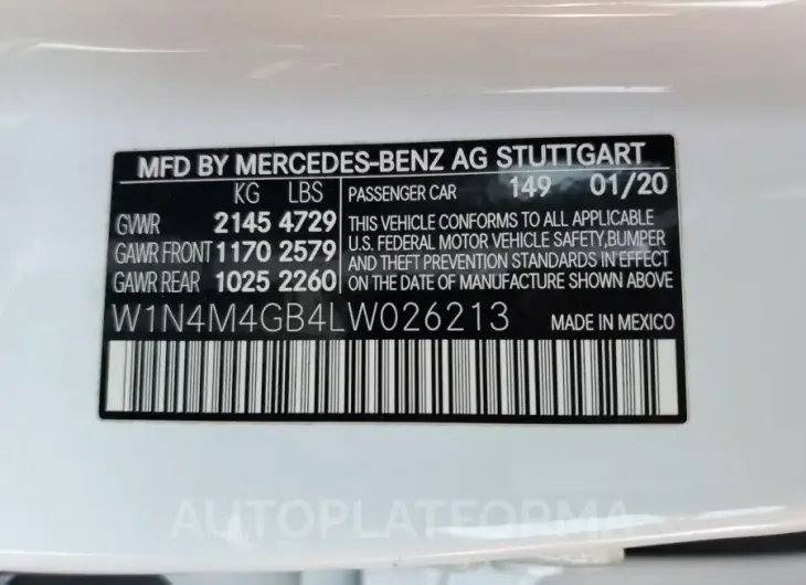 MERCEDES-BENZ GLB 250 2020 vin W1N4M4GB4LW026213 from auto auction Copart