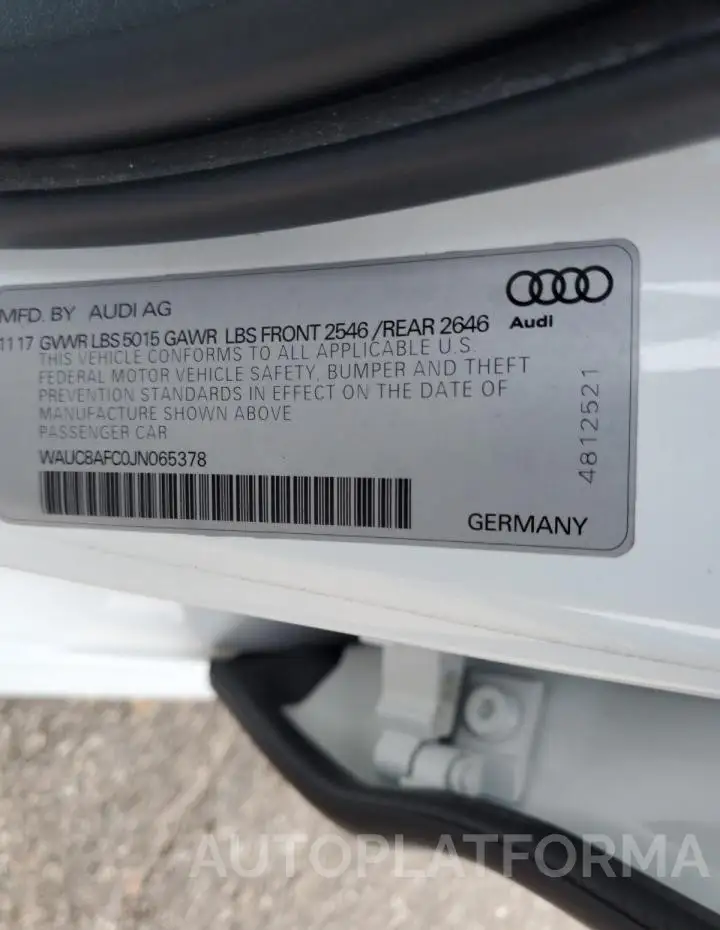 AUDI A6 PREMIUM 2018 vin WAUC8AFC0JN065378 from auto auction Copart