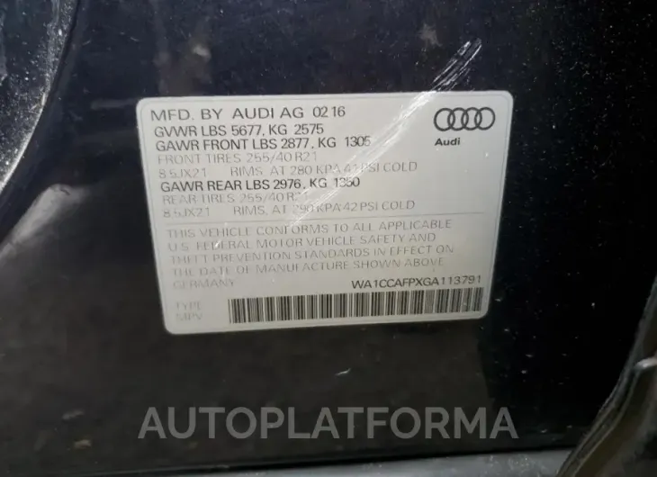 AUDI SQ5 PREMIU 2016 vin WA1CCAFPXGA113791 from auto auction Copart