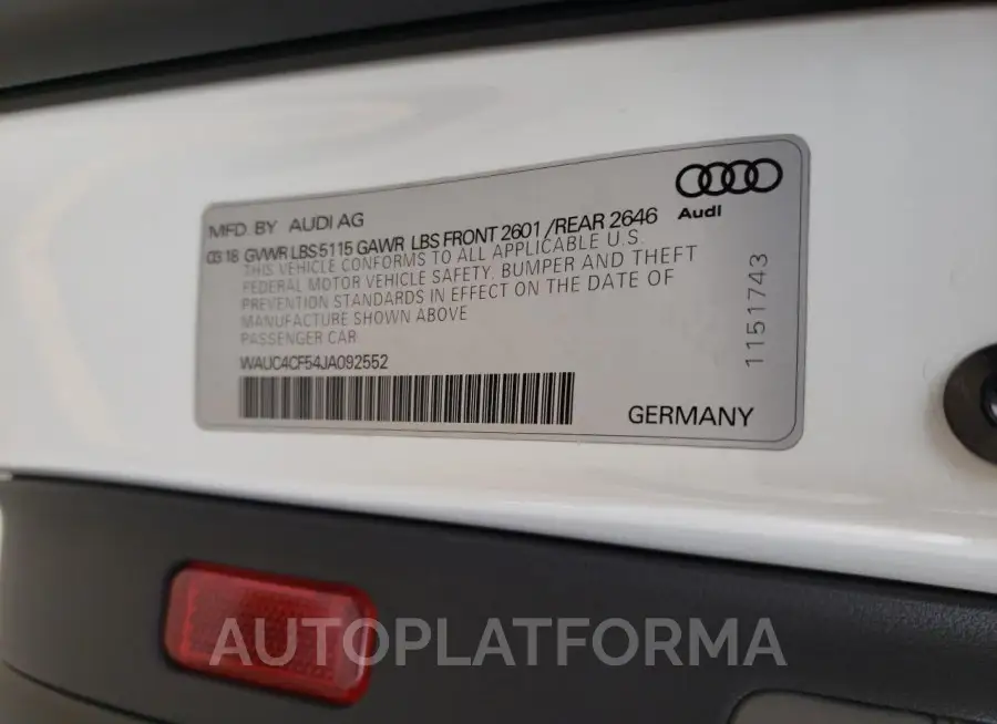 AUDI S5 PRESTIG 2018 vin WAUC4CF54JA092552 from auto auction Copart