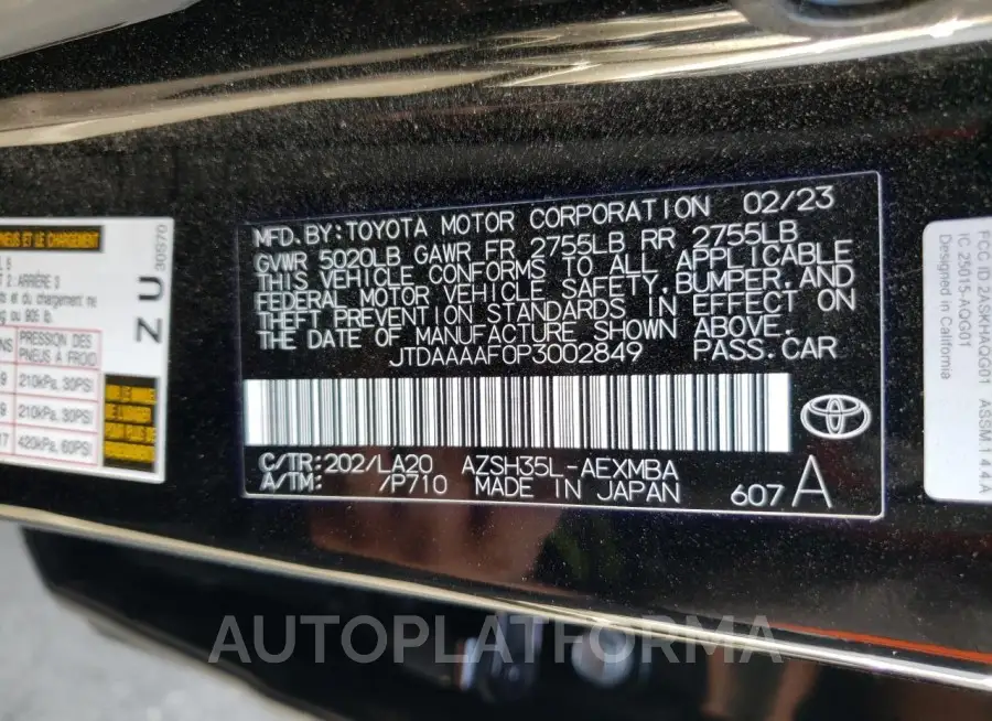 TOYOTA CROWN XLE 2023 vin JTDAAAAF0P3002849 from auto auction Copart