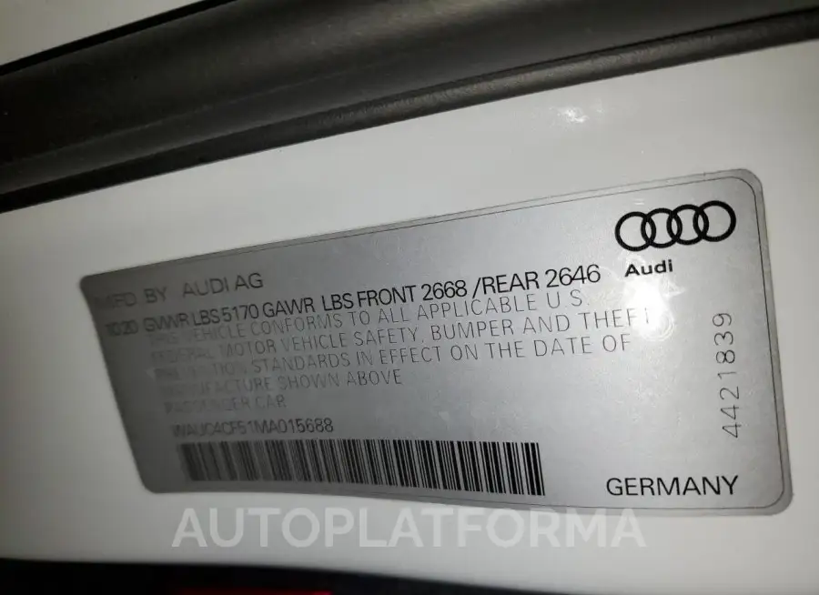 AUDI S5 PREMIUM 2021 vin WAUC4CF51MA015688 from auto auction Copart