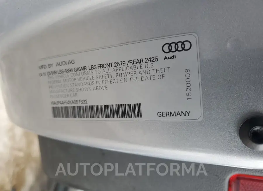 AUDI S5 PREMIUM 2019 vin WAUP4AF54KA051832 from auto auction Copart