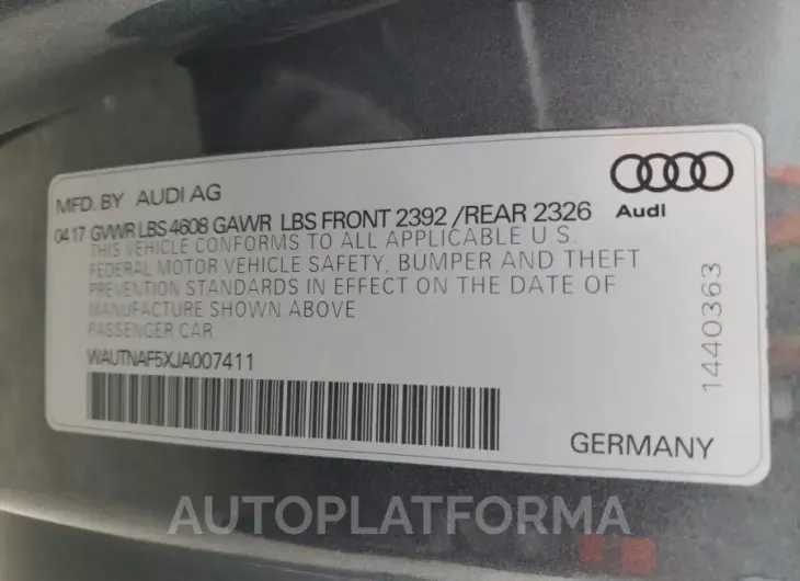 AUDI A5 PREMIUM 2018 vin WAUTNAF5XJA007411 from auto auction Copart