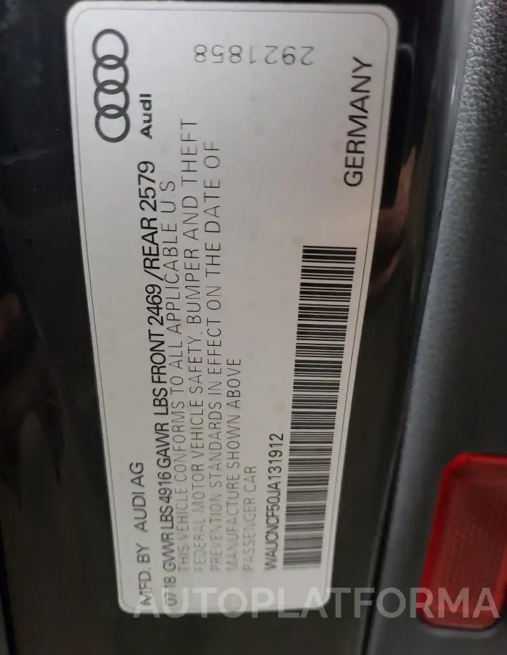 AUDI A5 PRESTIG 2018 vin WAUCNCF50JA131912 from auto auction Copart