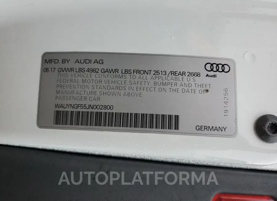 AUDI A5 PREMIUM 2018 vin WAUYNGF55JN002800 from auto auction Copart