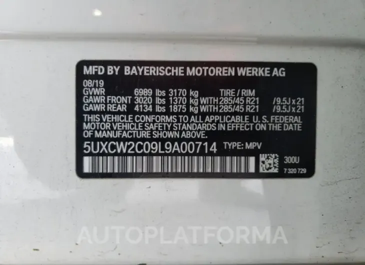 BMW X7 XDRIVE4 2020 vin 5UXCW2C09L9A00714 from auto auction Copart