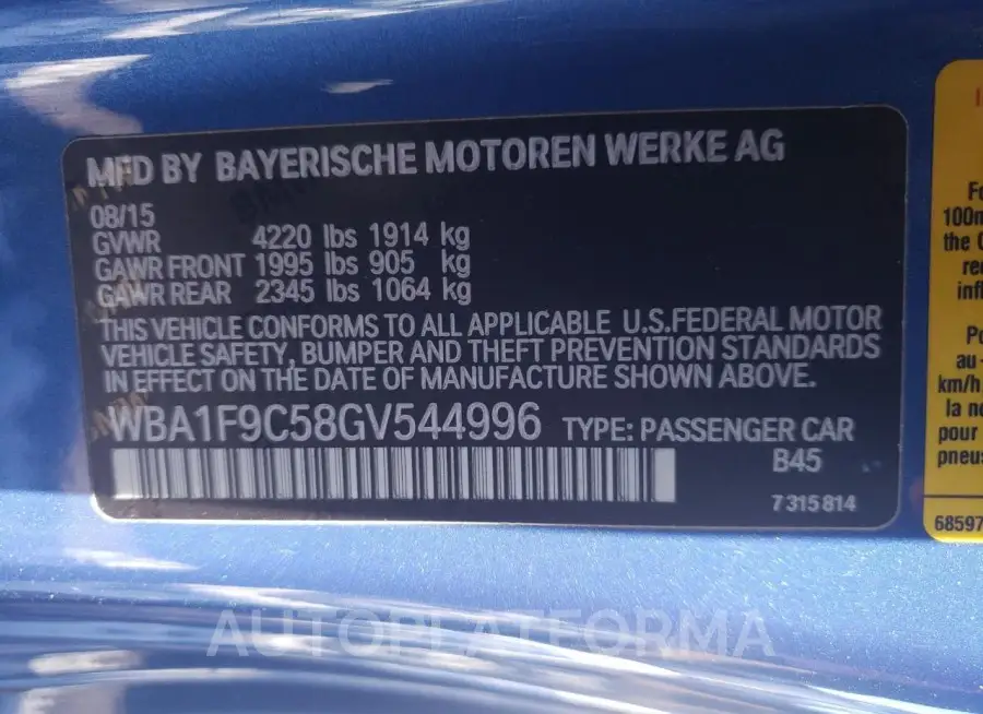 BMW 228 I SULE 2016 vin WBA1F9C58GV544996 from auto auction Copart