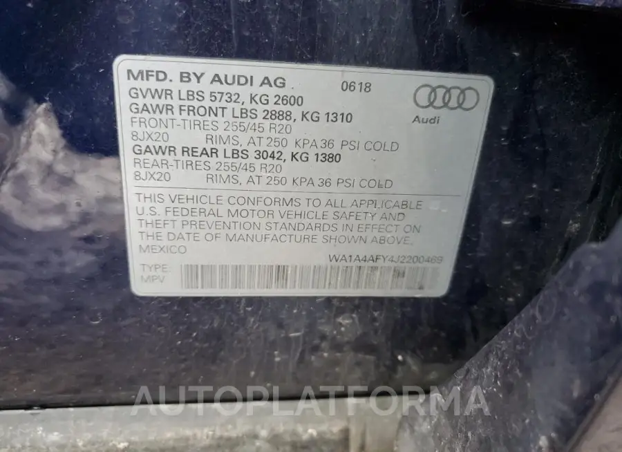 AUDI SQ5 PREMIU 2018 vin WA1A4AFY4J2200469 from auto auction Copart