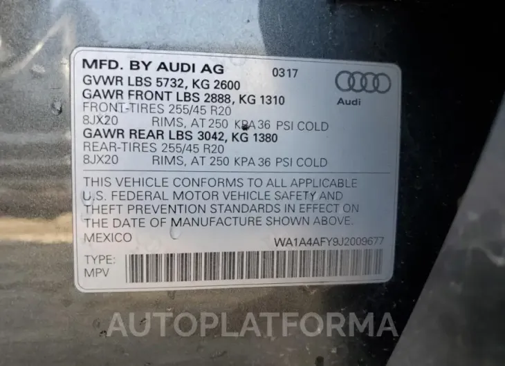 AUDI SQ5 PREMIU 2018 vin WA1A4AFY9J2009677 from auto auction Copart