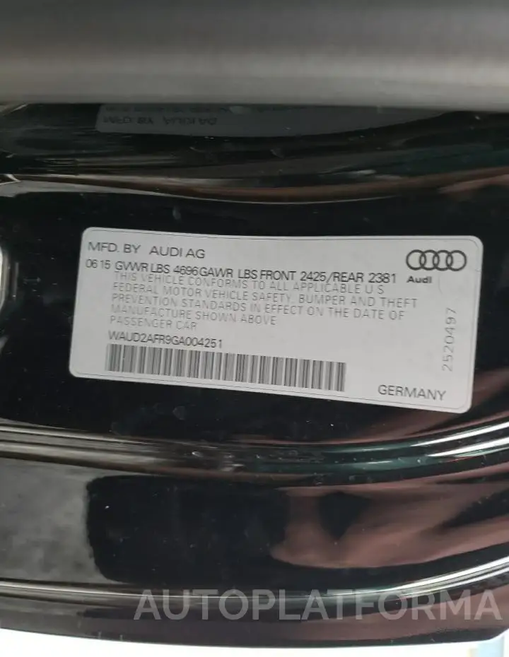 AUDI A5 PREMIUM 2016 vin WAUD2AFR9GA004251 from auto auction Copart