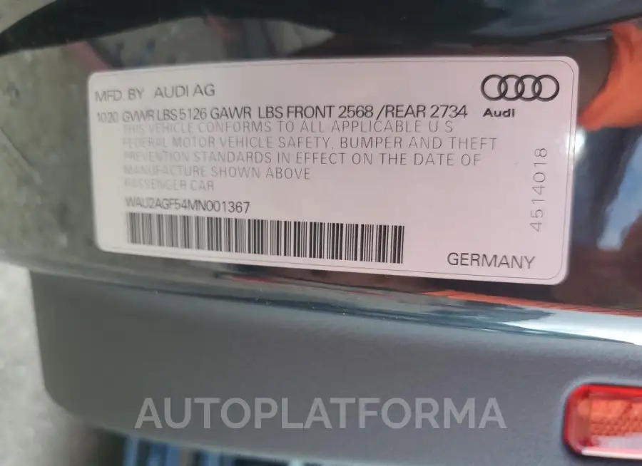 AUDI A5 PREMIUM 2021 vin WAU2AGF54MN001367 from auto auction Copart