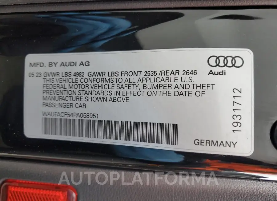 AUDI A5 PREMIUM 2023 vin WAUFACF54PA058951 from auto auction Copart