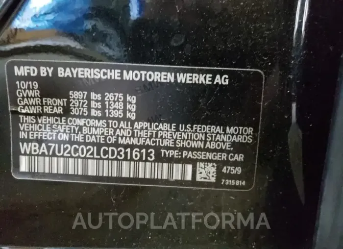 BMW 750 XI 2020 vin WBA7U2C02LCD31613 from auto auction Copart