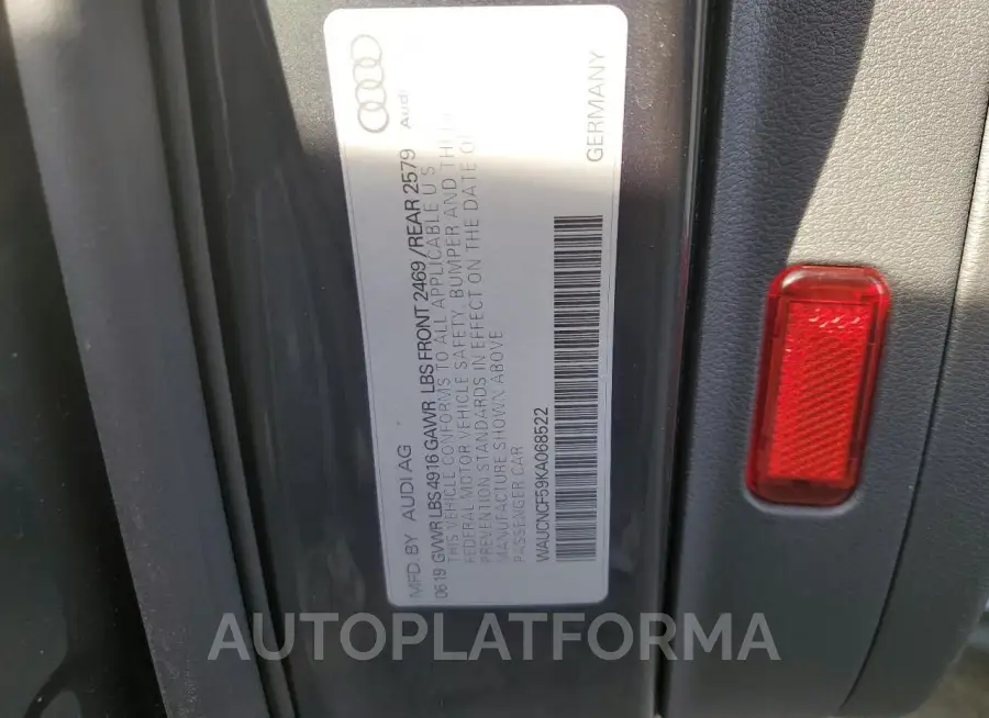 AUDI A5 PRESTIG 2019 vin WAUCNCF59KA068522 from auto auction Copart