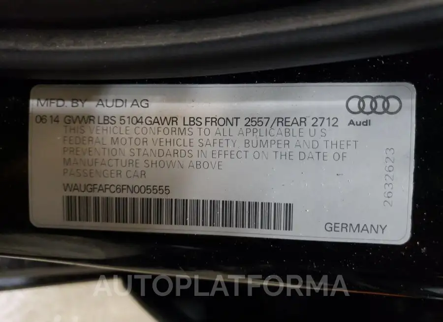 AUDI A6 PREMIUM 2015 vin WAUGFAFC6FN005555 from auto auction Copart