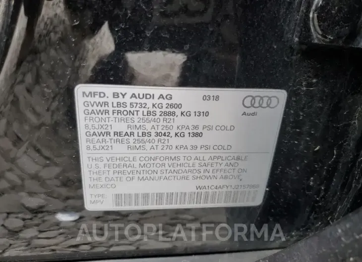 AUDI SQ5 PRESTI 2018 vin WA1C4AFY1J2157959 from auto auction Copart