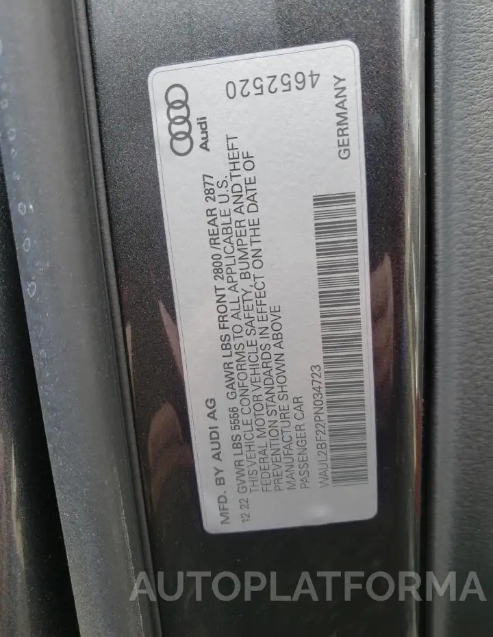 AUDI A6 PREMIUM 2023 vin WAUL2BF22PN034723 from auto auction Copart