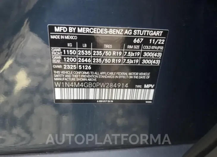 MERCEDES-BENZ GLB 250 2023 vin W1N4M4GB0PW284914 from auto auction Copart