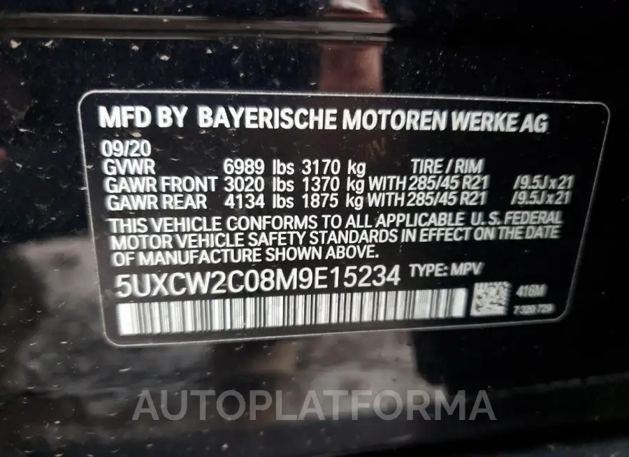 BMW X7 XDRIVE4 2021 vin 5UXCW2C08M9E15234 from auto auction Copart