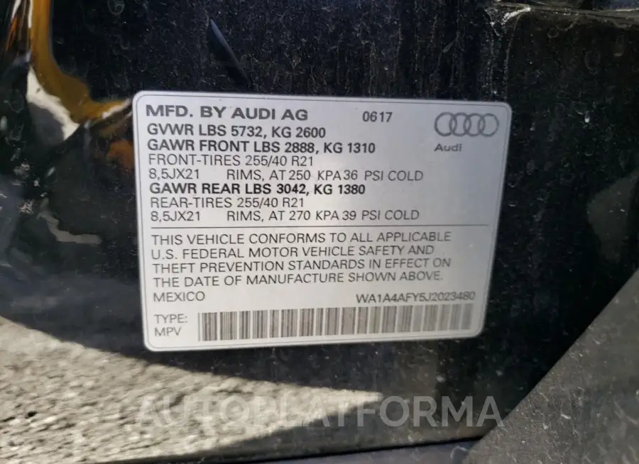 AUDI SQ5 PREMIU 2018 vin WA1A4AFY5J2023480 from auto auction Copart