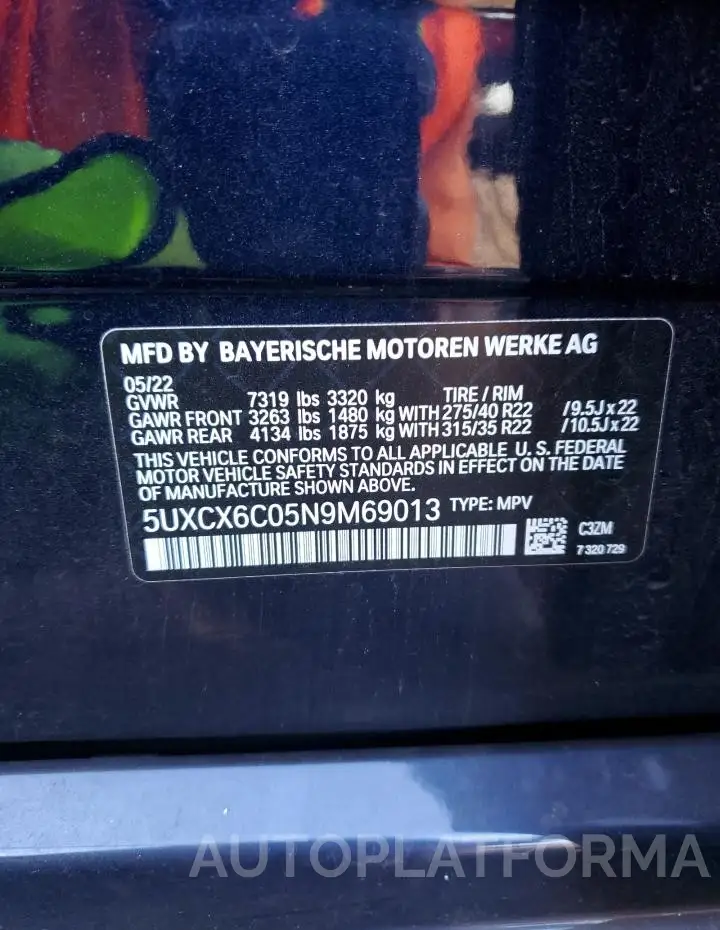 BMW X7 M50I 2022 vin 5UXCX6C05N9M69013 from auto auction Copart