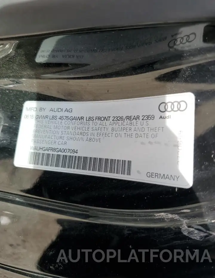 AUDI A5 PREMIUM 2016 vin WAUHGAFR8GA007094 from auto auction Copart