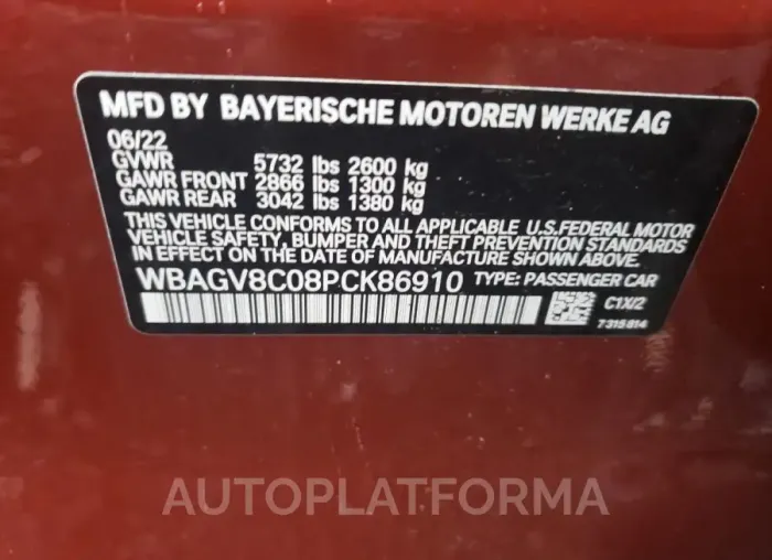 BMW M850XI 2023 vin WBAGV8C08PCK86910 from auto auction Copart