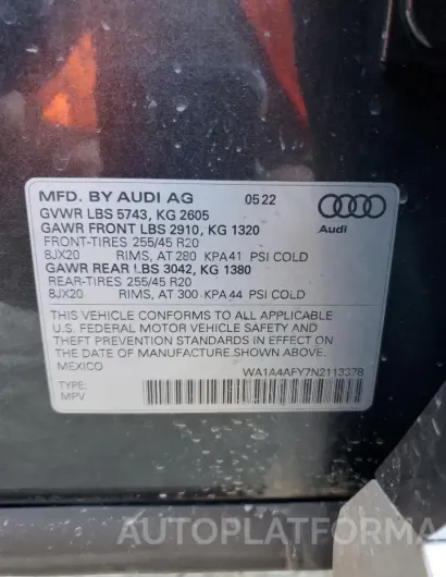 AUDI SQ5 PREMIU 2022 vin WA1A4AFY7N2113378 from auto auction Copart