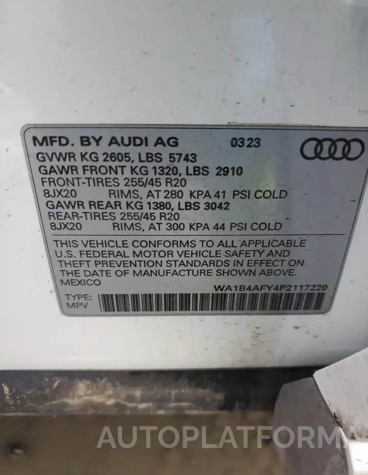 AUDI SQ5 PREMIU 2023 vin WA1B4AFY4P2117220 from auto auction Copart