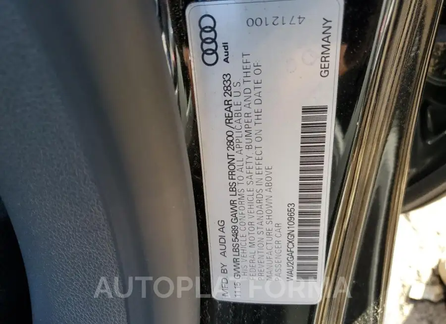 AUDI A7 PRESTIG 2016 vin WAU2GAFCXGN109653 from auto auction Copart