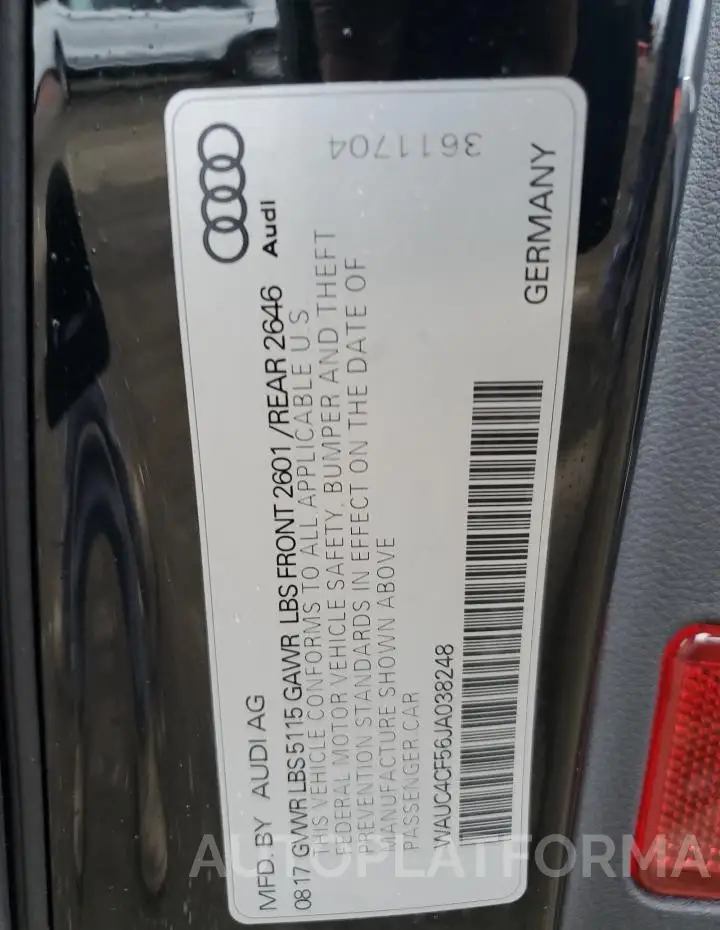 AUDI S5 PRESTIG 2018 vin WAUC4CF56JA038248 from auto auction Copart