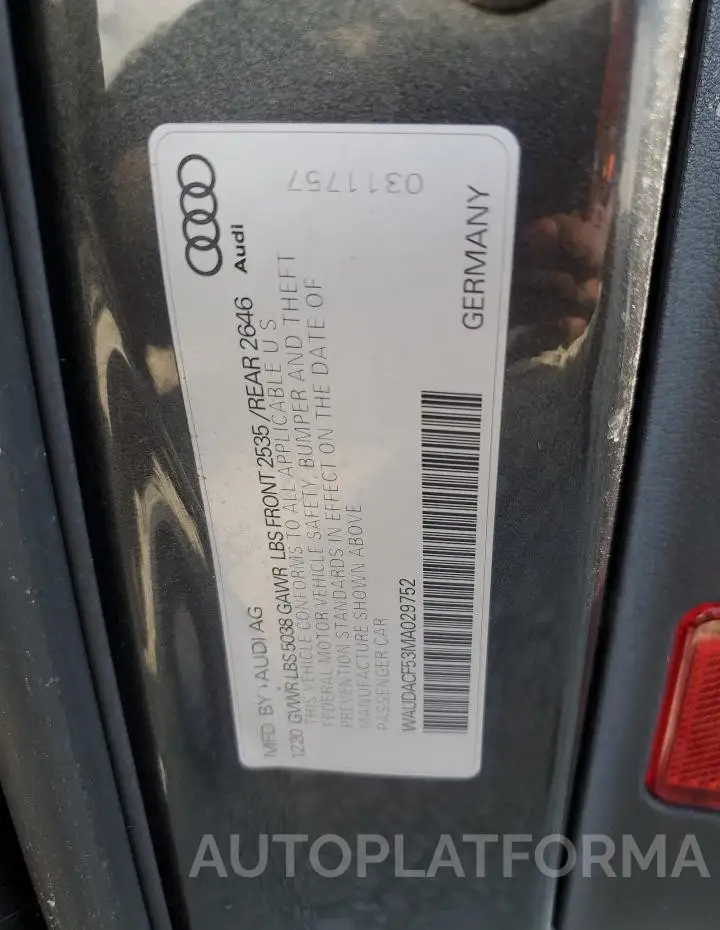 AUDI A5 PREMIUM 2021 vin WAUDACF53MA029752 from auto auction Copart